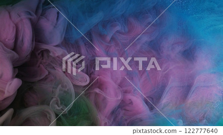 Dream cloud. Splash curves. Defocused pink blue multicolor glowing smoke paint ink texture haze on purple shimmering abstract art light background. Dream cloud. Splash curves. Defocused pink blue multicolor glowing smoke paint ink texture haze on purple shimmering abstract art light background. 122777640