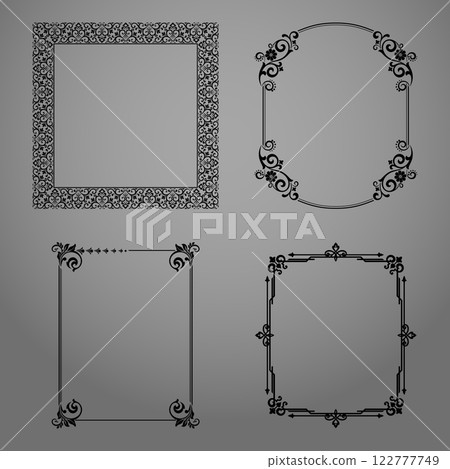 Set of decorative frames Elegant vector element for design in Eastern style, place for text. Floral black and gray borders. Lace illustration for invitations and greeting cards Set of decorative frames Elegant vector element for design in Eastern style, place for text. Floral black and gray borders. Lace illustration for invitations and greeting cards 122777749