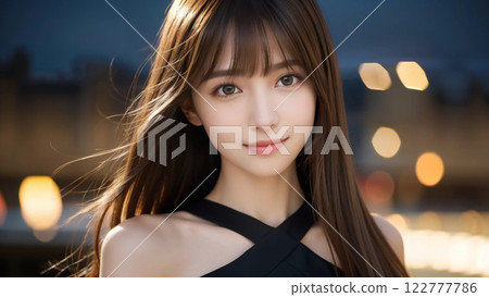 夜晚的街道上微笑著的港區女孩 122777786