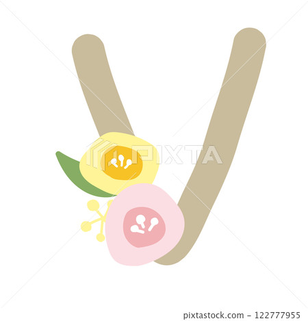Alphabet V with a round flower 122777955