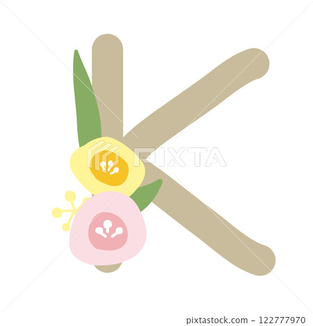 Alphabet K with a round flower 122777970