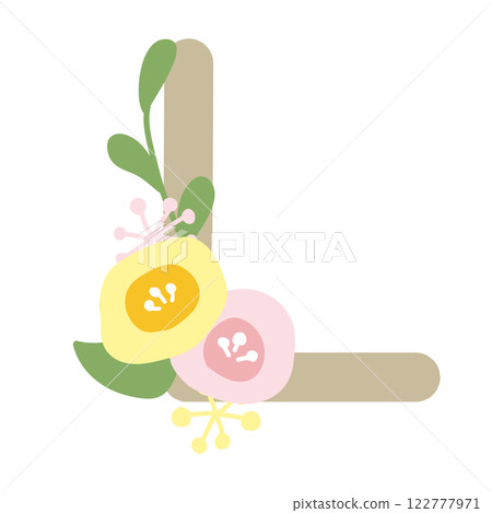 Letter L with a round flower 122777971