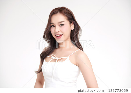 Beautiful young asian woman with clean fresh skin on white background, Face care, Facial treatment, Cosmetology, beauty and spa, Asian women portrait. 122778069