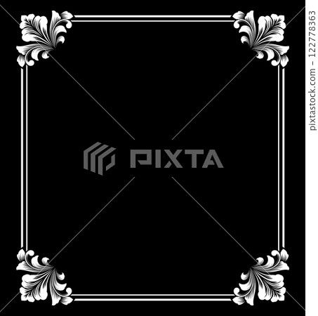 Decorative frame Elegant vector element for design in Eastern style, place for text. Floral black and white border. Lace illustration for invitations and greeting cards. 122778363