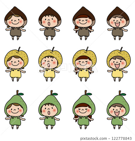 一組戴著栗色、梨色和西式梨色頭飾的兒童 122778843