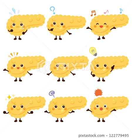 Pancreas character facial expression set 122779495