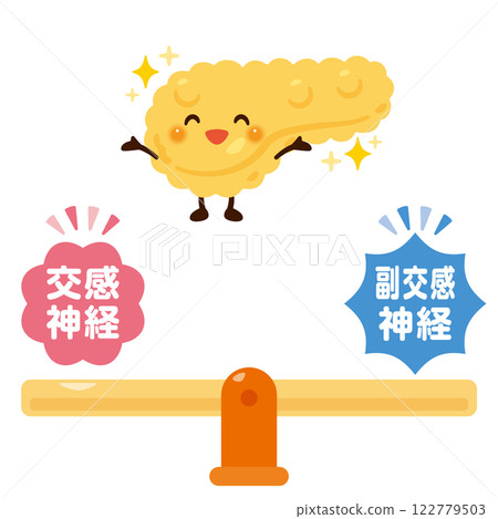 Character illustration of a balanced autonomic nervous system and a healthy pancreas Character illustration of a balanced autonomic nervous system and a healthy pancreas 122779503
