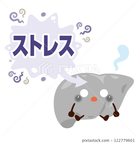 Character illustration of a liver that becomes depressed due to stress 122779601