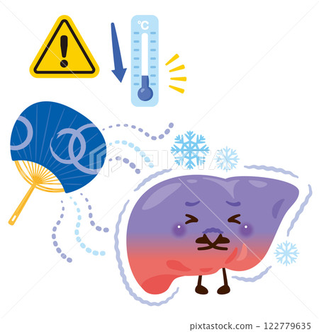 Liver character who feels unwell due to the cold Liver character who feels unwell due to the cold 122779635