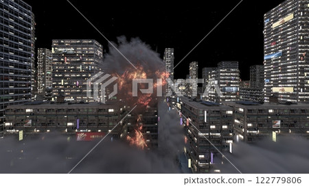 Future cityscape under attack Future cityscape under attack 122779806
