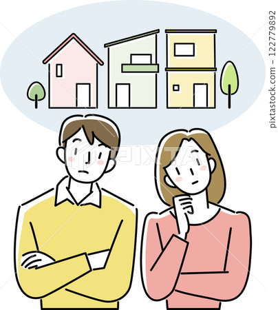 The upper body of a young couple thinking about housing 122779892