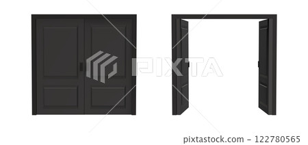 Open and Closed Black Double Door 3D Render 122780565