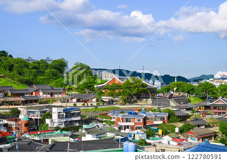 View of the Tongyeong Three-Province Navy Control Station and Washery Hall from a high vantage point [South Gyeongsang Province, Korea] 122780591