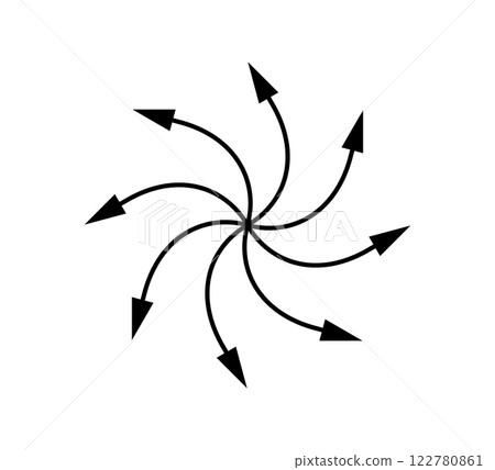Radial spiral arrow icon. Line centrifuge concentric arrows. Motion spin swirl lines. Expand burst icon. Vector illustration isolated on white background Radial spiral arrow icon. Line centrifuge concentric arrows. Motion spin swirl lines. Expand burst icon. Vector illustration isolated on white background 122780861