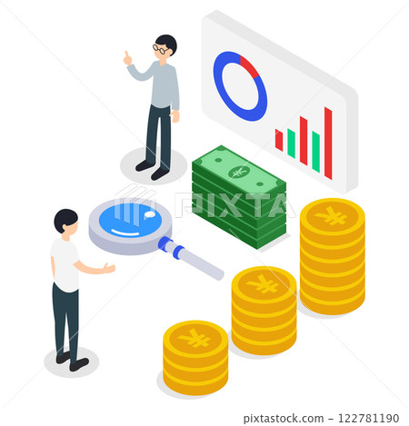 顯示市場分析和投資策略的財務等距插圖 顯示市場分析和投資策略的財務等距插圖 122781190