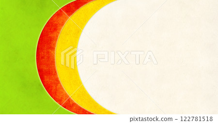 Horizontal or vertical retro banner with paper texture. Background with paper decor from carton texture. Decorative layered backdrop with paper layers of green, red, yellow color. Copy space for text 122781518