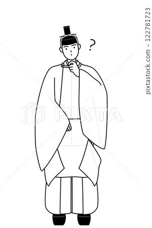 A shrine priest, wearing a crown and sacred robes, tilts his head in confusion A shrine priest, wearing a crown and sacred robes, tilts his head in confusion 122781723