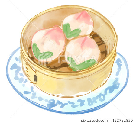 Realistic watercolor illustration of a delicious looking peach bun 122781830