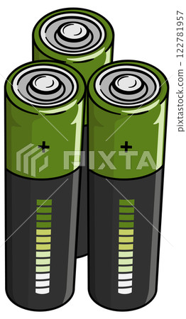 three pieces AA battery without background with black outline 122781957