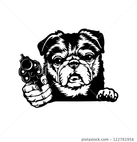Bad Pug - dog with gun - vector stencil Bad Pug - dog with gun - vector stencil 122781958