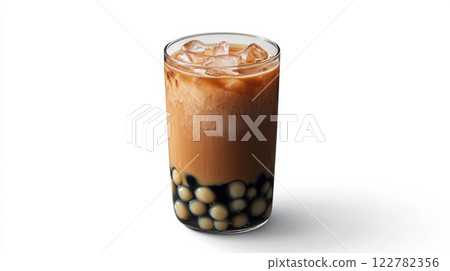 refreshing milk tea with tapioca pearls and ice cubes, perfect for summer 122782356