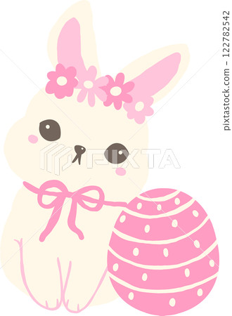 Adorable Easter Bunny with floral crown and pink egg 122782542