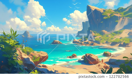 Southern island coast and blue sea 122782566