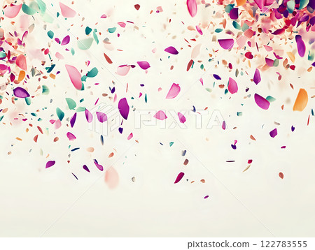 Whimsical pastel confetti bursts across a soft cream birthday background Whimsical pastel confetti bursts across a soft cream birthday background 122783555