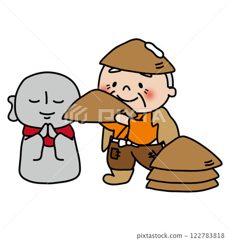 一位老人給地藏菩薩戴上帽子 122783818