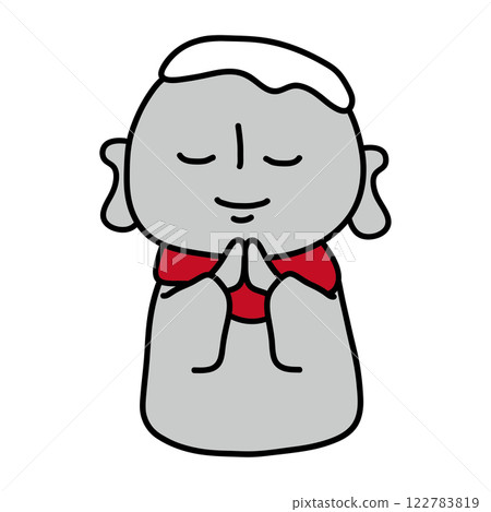 頭上覆蓋著雪的地藏菩薩像 122783819