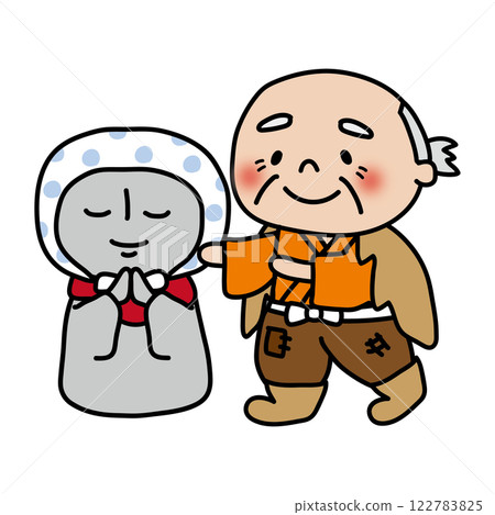 An old man covering Jizo with a towel An old man covering Jizo with a towel 122783825
