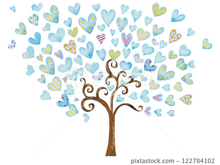 水彩風格淡藍色心型樹 122784102