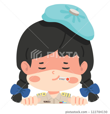 female teacher feeling sick with a thermometer 122784130