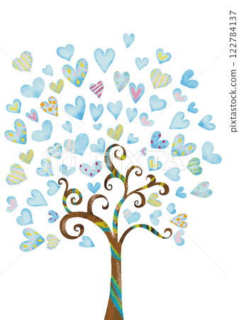 水彩風格淺藍色心形樹1豎 122784137