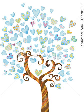 水彩風格淺藍色心樹2豎 122784138