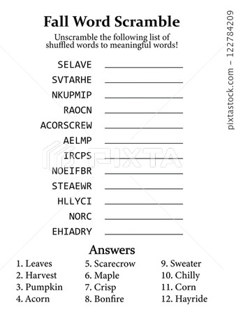 Fall Word Scramble and Puzzle, Fun Educational Game for Kids, Teens and Adults 122784209