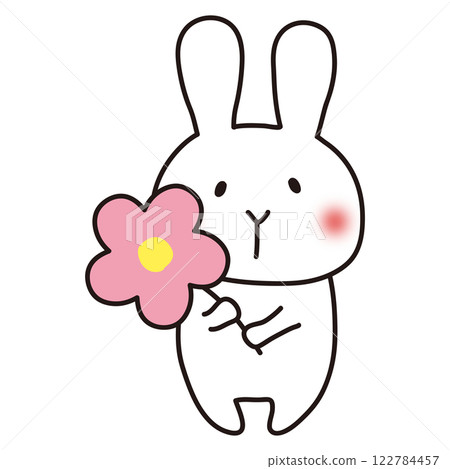 White rabbit holding a flower White rabbit holding a flower 122784457