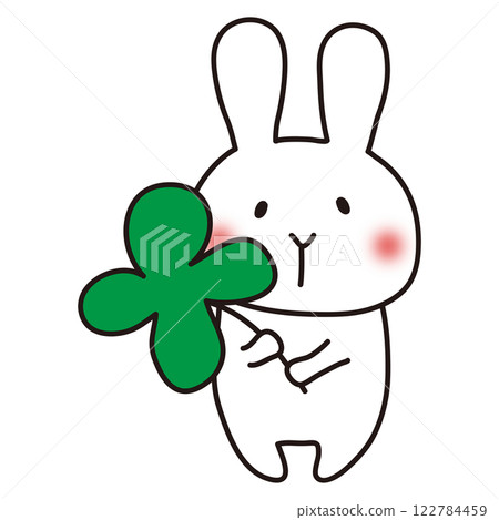 White rabbit holding a four-leaf clover White rabbit holding a four-leaf clover 122784459