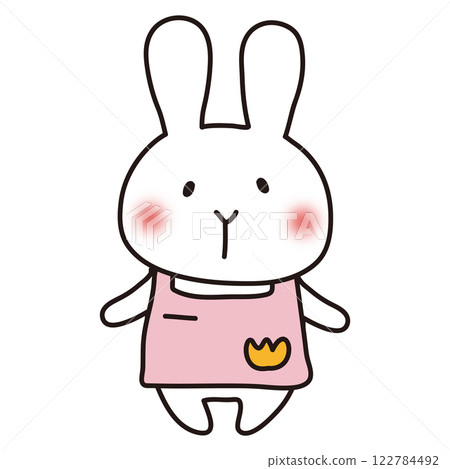 A white rabbit wearing a pink apron and working as a nursery teacher 122784492