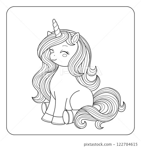 Cute childish illustration of unicorn with gorgeous mane. Vector for coloring book. Cute childish illustration of unicorn with gorgeous mane. Vector for coloring book. 122784615