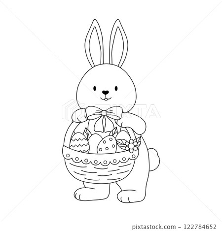 Cute Easter bunny with a basket of Easter eggs 122784652