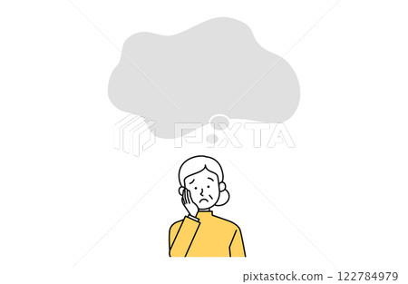 A simple vector illustration of a worried grandmother and a speech bubble. Frame, copy space, frame, woman, old man 122784979