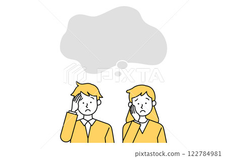 一對憂心忡忡的夫婦和一個講話泡泡的向量插圖簡單的框架複製空間框架婦女老人 122784981