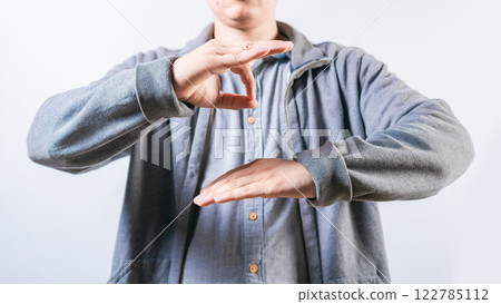 People talking in sign language isolated. Interpreter talking in sign language. Unrecognizable person gesturing in sign language 122785112