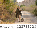 Team of U.S. Army marine corps soldier military war with gun weapon participating and preparing to attack the enemy in Thailand during exercise Cobra Gold training in battle. Combat force. 122785228