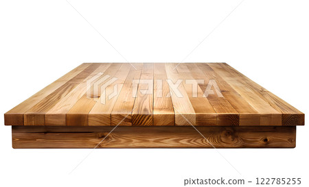 Textured wood surface, natural solid wood table top, insulated on transparent background. Wood panel. Wood textured background for graphic design. 122785255