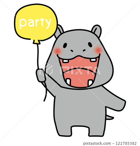 Hippo holding party balloons 122785382