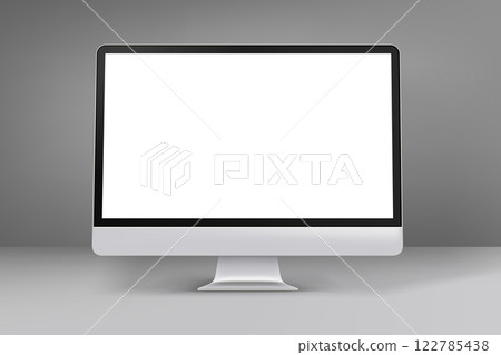 Computer monitor in grey interior. 3d vector mockup 122785438