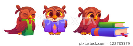 Reading owls set isolated on white background Reading owls set isolated on white background 122785579