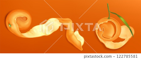 Tangerine peels set isolated on orange Tangerine peels set isolated on orange 122785581